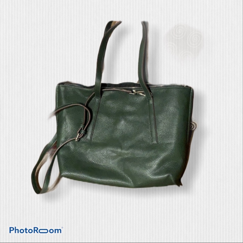 Street Level Hunter Green Leather Tote
